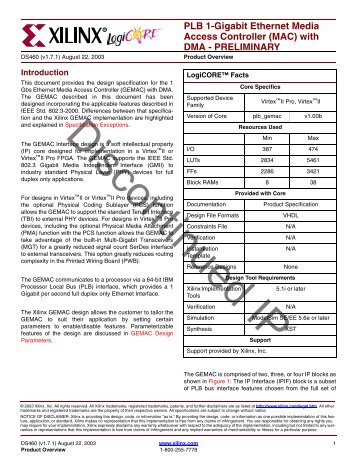 PLB 1-Gigabit Ethernet Media Access Controller (MAC) with ... - Xilinx