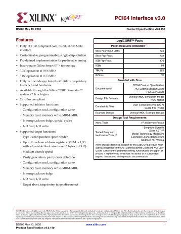 PCI64 Interface v3.0.150 - Xilinx