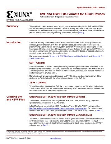 Xilinx XAPP503, SVF and XSVF File Formats for Xilinx Devices ...