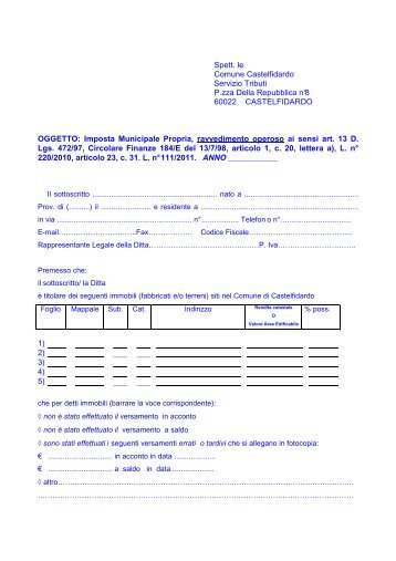 Ravvedimento Operoso IMU con istruzioni - Comune di Castelfidardo
