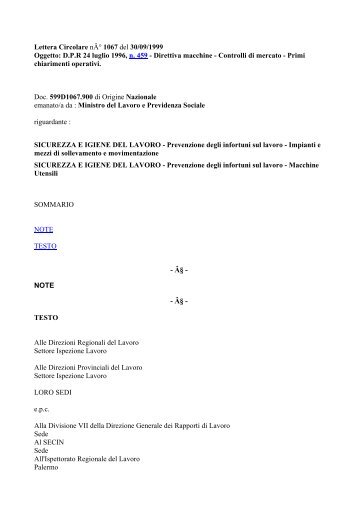 Lettera Circolare 30/09/1999 n° 1067 - Azienda Sanitaria Locale ...