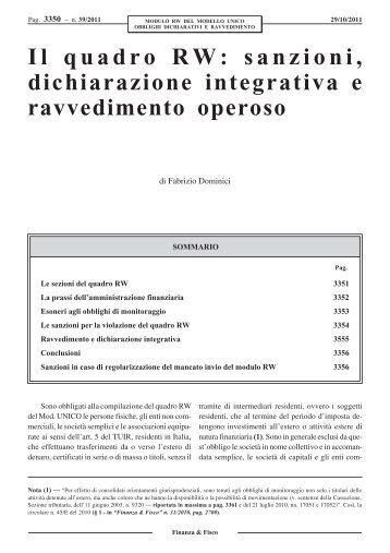Il quadro RW - Dominici & Associati