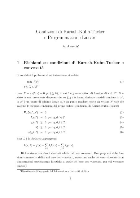 Condizioni di KKT e Programmazione Lineare - Dipartimento ...