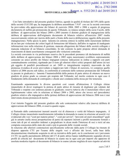 Sentenza n. 7024/2013 pubbl. il 20/05/2013 RG n. 2782/2008 ...