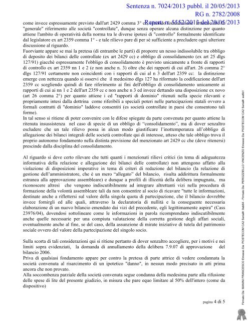 Sentenza n. 7024/2013 pubbl. il 20/05/2013 RG n. 2782/2008 ...