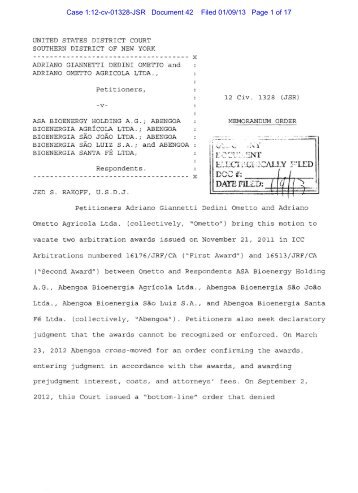 x Case 1:12-cv-01328-JSR Document 42 Filed 01/09/13 Page 1 of 17