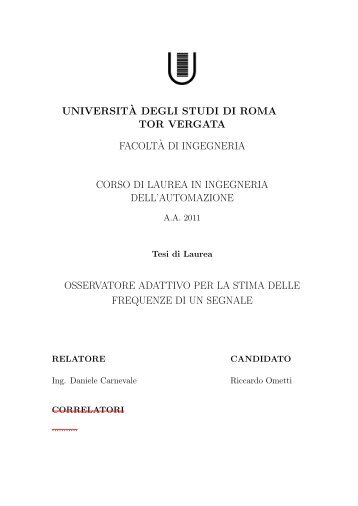 Osservatore adattativo per la stima delle frequenze di un segnale