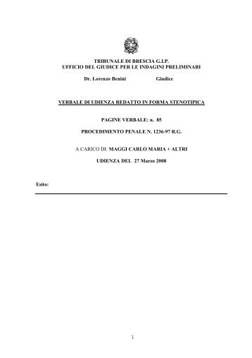 1 TRIBUNALE DI BRESCIA G.I.P. UFFICIO DEL ... - 28 Maggio 1974