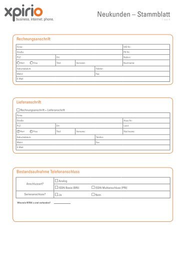 Neukunden – Stammblatt - Xpirio