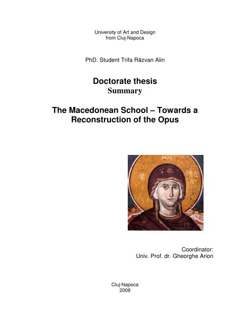 Doctorate thesis Summary The Macedonean School – Towards a ...