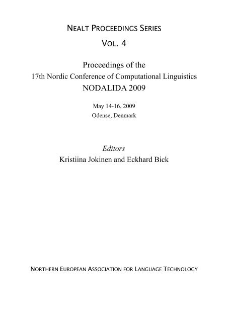 VOL. 4 Proceedings of the NODALIDA 2009 - VISL