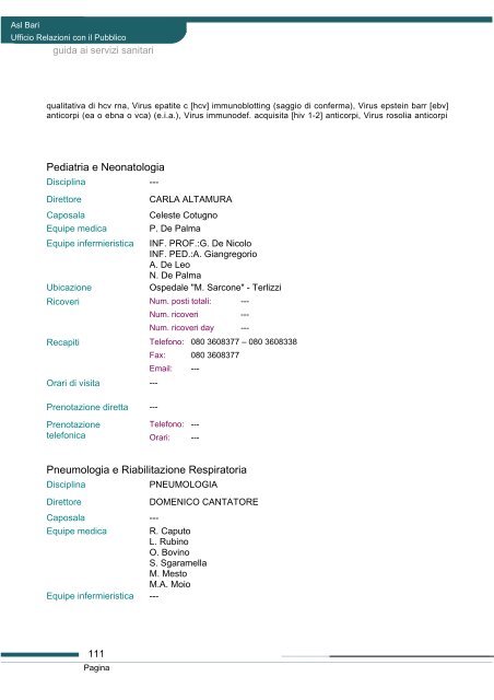 Guida ai servizi di ASL Bari - Portale Regionale della Salute