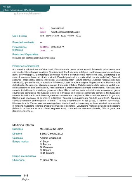 Guida ai servizi di ASL Bari - Portale Regionale della Salute