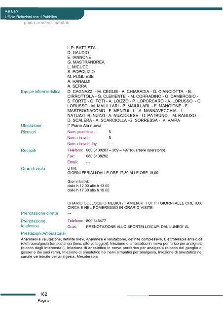 Guida ai servizi di ASL Bari - Portale Regionale della Salute