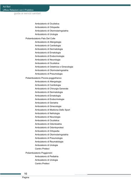 Guida ai servizi di ASL Bari - Portale Regionale della Salute