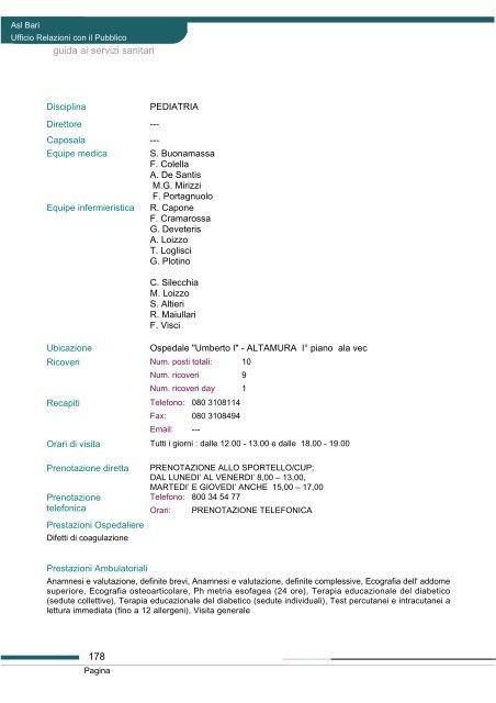 Guida ai servizi di ASL Bari - Portale Regionale della Salute