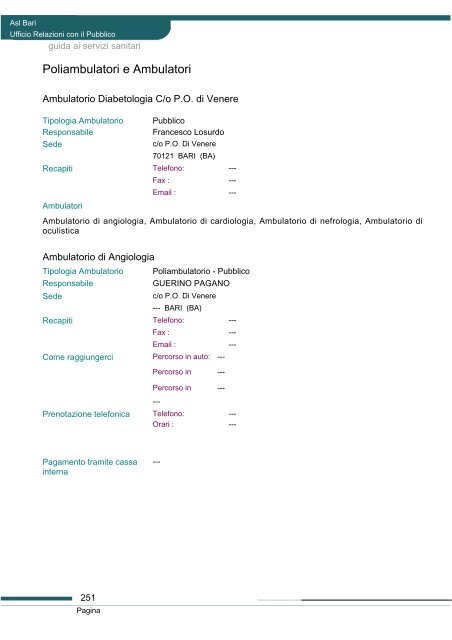 Guida ai servizi di ASL Bari - Portale Regionale della Salute