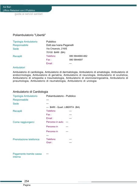 Guida ai servizi di ASL Bari - Portale Regionale della Salute