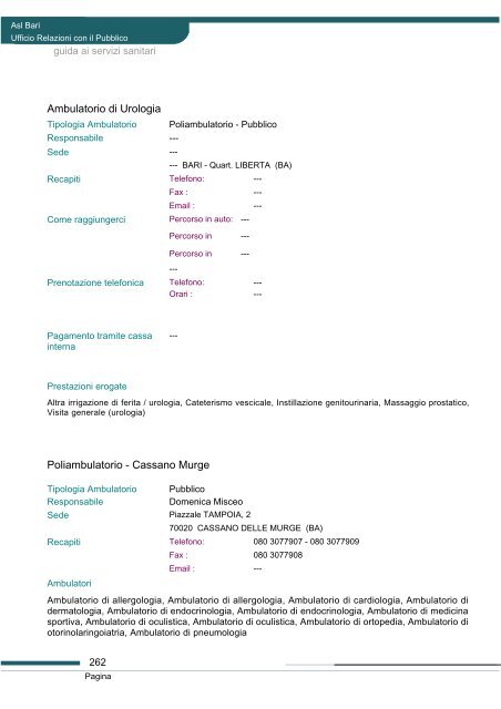 Guida ai servizi di ASL Bari - Portale Regionale della Salute