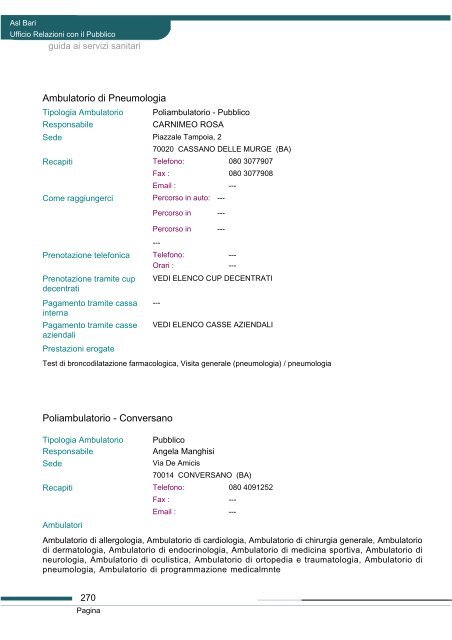 Guida ai servizi di ASL Bari - Portale Regionale della Salute