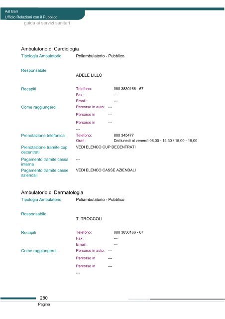 Guida ai servizi di ASL Bari - Portale Regionale della Salute