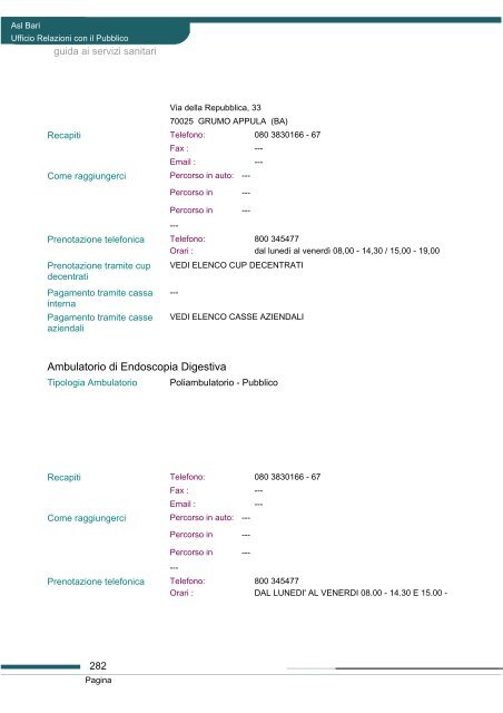 Guida ai servizi di ASL Bari - Portale Regionale della Salute