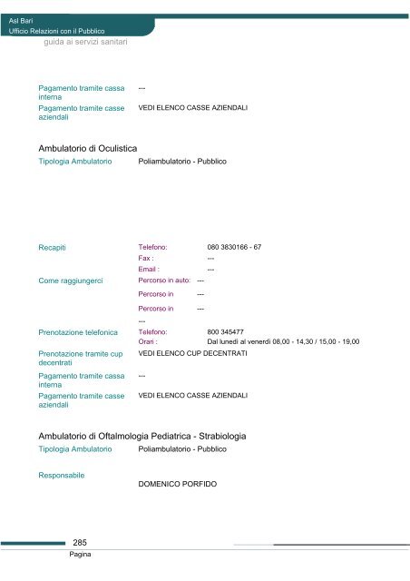 Guida ai servizi di ASL Bari - Portale Regionale della Salute