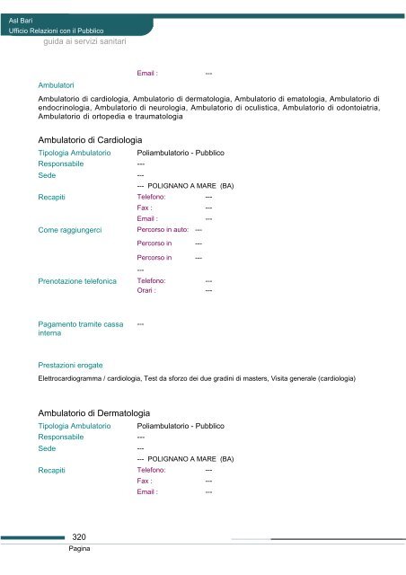 Guida ai servizi di ASL Bari - Portale Regionale della Salute