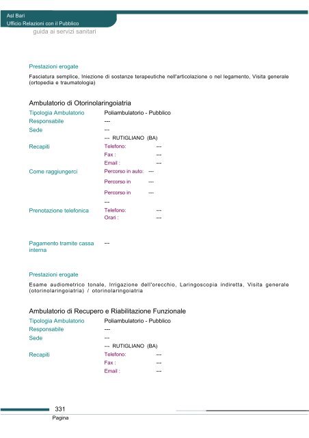 Guida ai servizi di ASL Bari - Portale Regionale della Salute