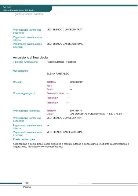 Guida ai servizi di ASL Bari - Portale Regionale della Salute