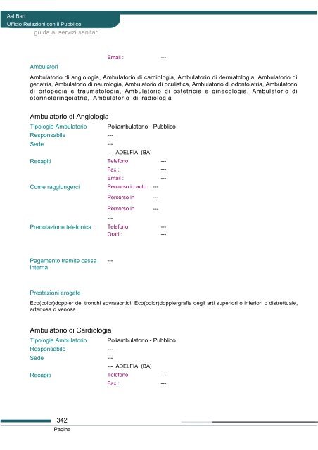 Guida ai servizi di ASL Bari - Portale Regionale della Salute