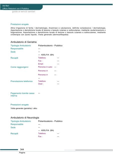 Guida ai servizi di ASL Bari - Portale Regionale della Salute