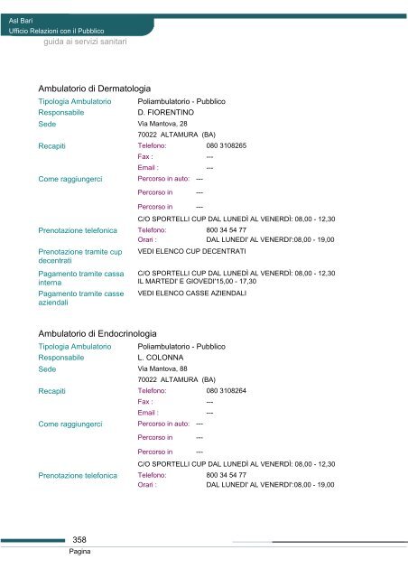 Guida ai servizi di ASL Bari - Portale Regionale della Salute