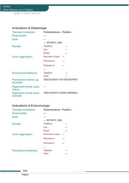 Guida ai servizi di ASL Bari - Portale Regionale della Salute