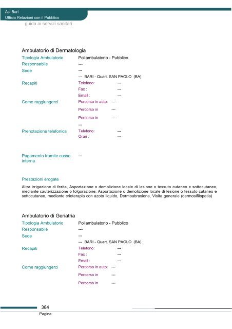 Guida ai servizi di ASL Bari - Portale Regionale della Salute