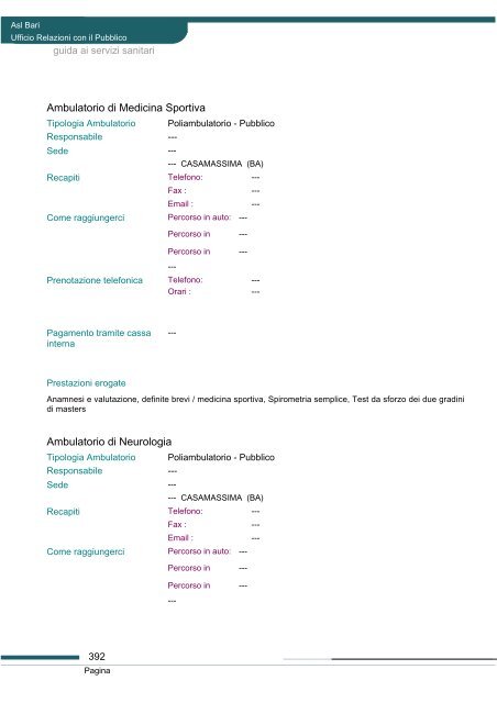 Guida ai servizi di ASL Bari - Portale Regionale della Salute