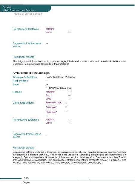 Guida ai servizi di ASL Bari - Portale Regionale della Salute