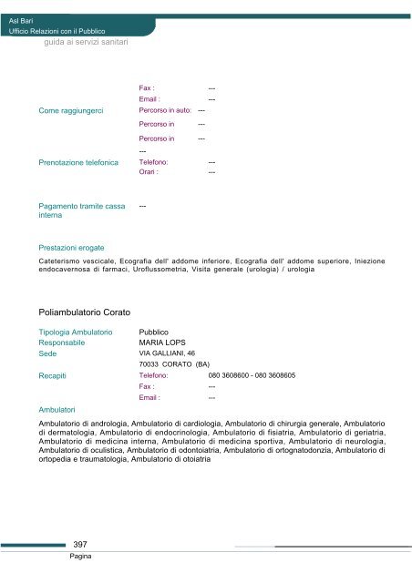 Guida ai servizi di ASL Bari - Portale Regionale della Salute