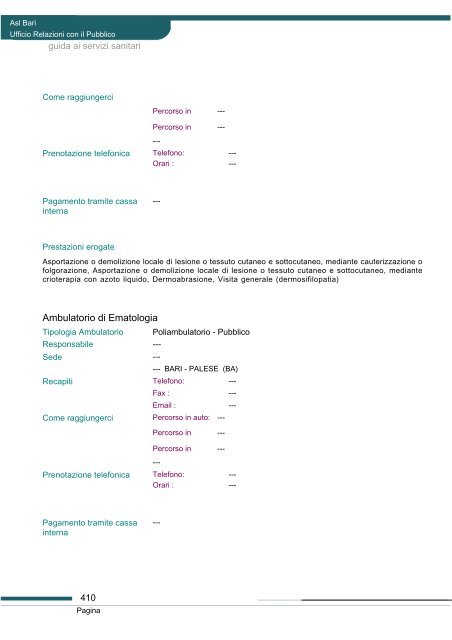 Guida ai servizi di ASL Bari - Portale Regionale della Salute