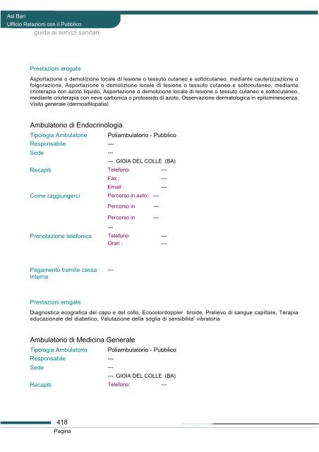 Guida ai servizi di ASL Bari - Portale Regionale della Salute