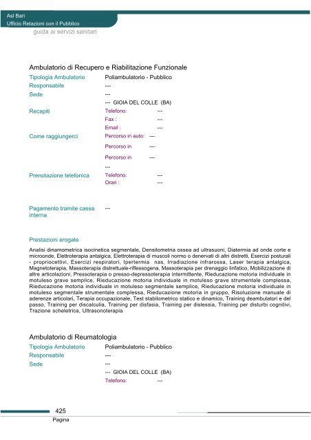 Guida ai servizi di ASL Bari - Portale Regionale della Salute