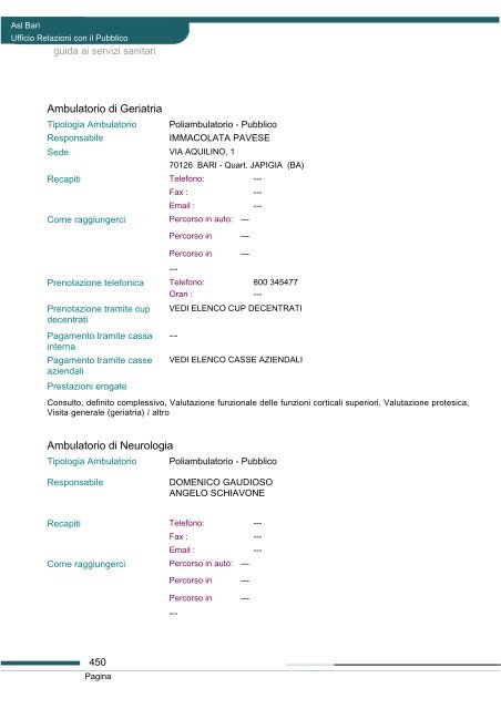 Guida ai servizi di ASL Bari - Portale Regionale della Salute