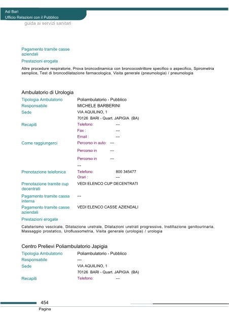 Guida ai servizi di ASL Bari - Portale Regionale della Salute