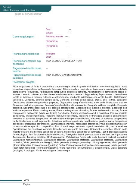 Guida ai servizi di ASL Bari - Portale Regionale della Salute