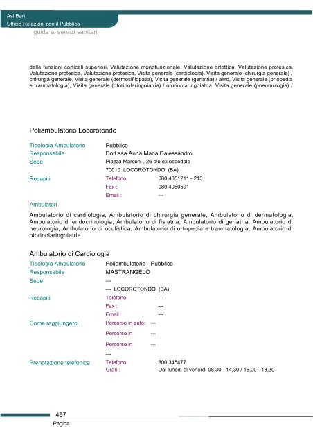 Guida ai servizi di ASL Bari - Portale Regionale della Salute