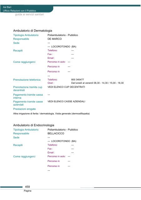 Guida ai servizi di ASL Bari - Portale Regionale della Salute