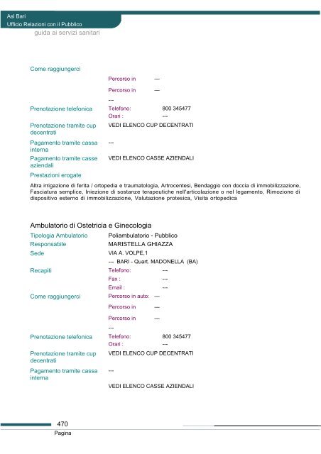 Guida ai servizi di ASL Bari - Portale Regionale della Salute