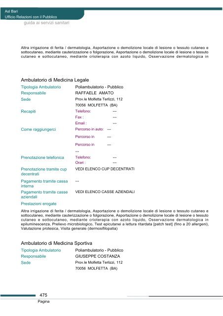 Guida ai servizi di ASL Bari - Portale Regionale della Salute