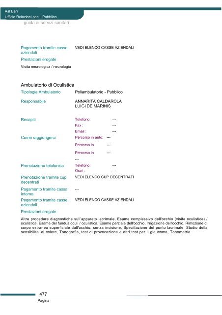 Guida ai servizi di ASL Bari - Portale Regionale della Salute