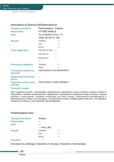 Guida ai servizi di ASL Bari - Portale Regionale della Salute